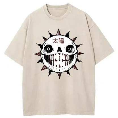 Tokyo-Tiger Horror Sun Skull Washed T-Shirt