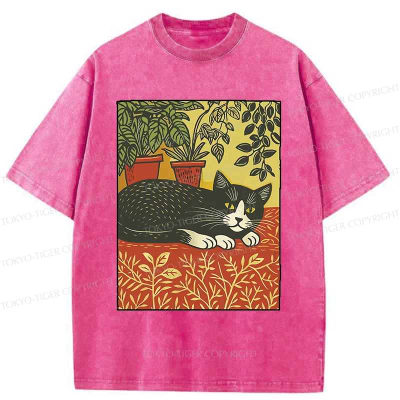Tokyo-Tiger Napping Cat Washed T-Shirt
