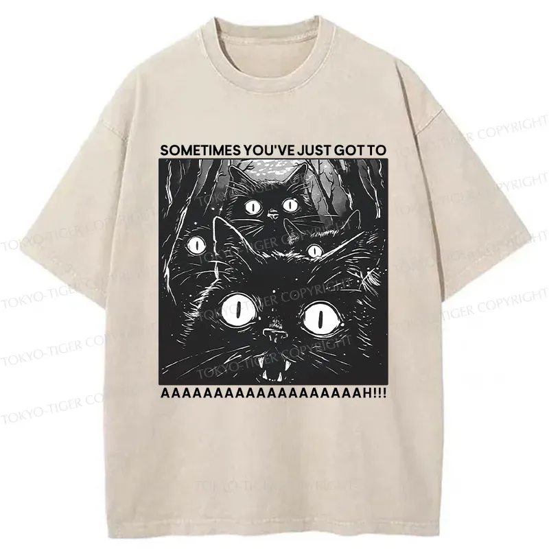 Tokyo-Tiger Screaming Black Cats Washed T-Shirt