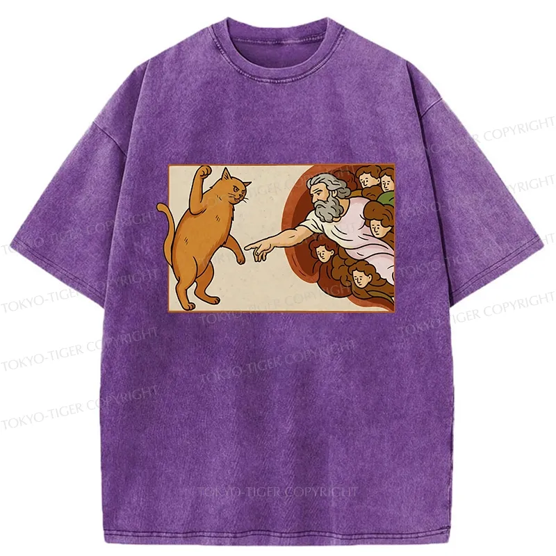 Tokyo-Tiger Naughty Cat Funny Washed T-Shirt