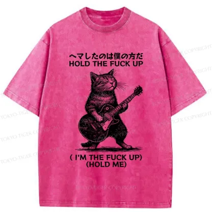 Tokyo-Tiger Funny Cat Guitarist Washed T-Shirt