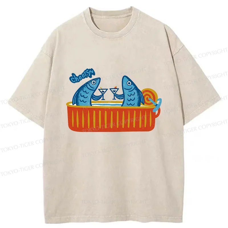 Tokyo-Tiger Canned Fish Bar Washed T-Shirt