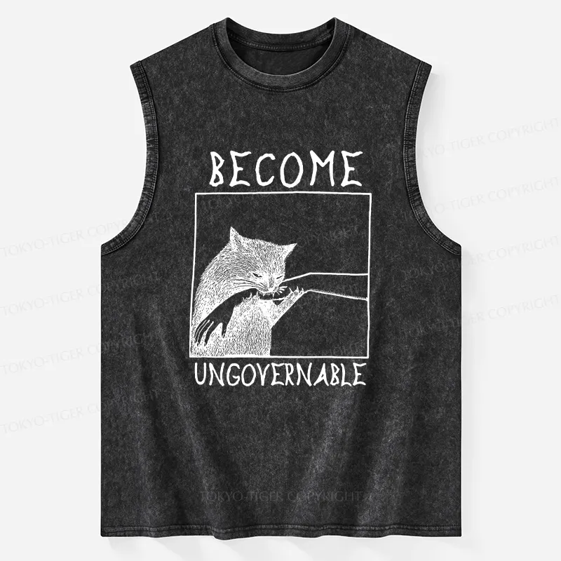 Tokyo-Tiger Cat Biting Arm Washed Tank