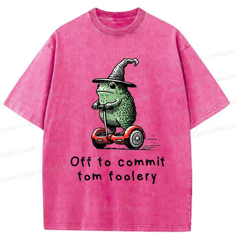 Tokyo-Tiger Frog Riding A Balance Scooter Washed T-Shirt
