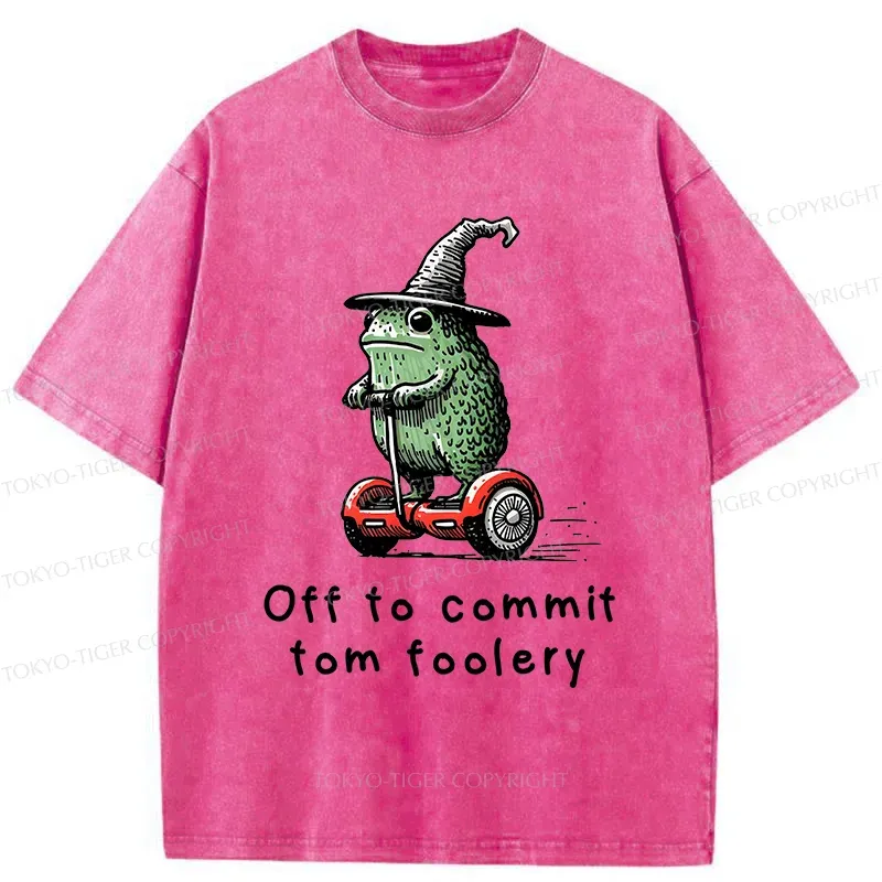 Tokyo-Tiger Frog Riding A Balance Scooter Washed T-Shirt