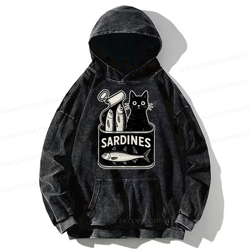 Tokyo-Tiger Cat And Canned Fish Washed Hoodie