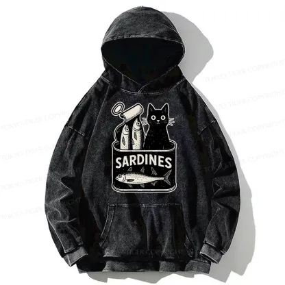 Tokyo-Tiger Cat And Canned Fish Washed Hoodie