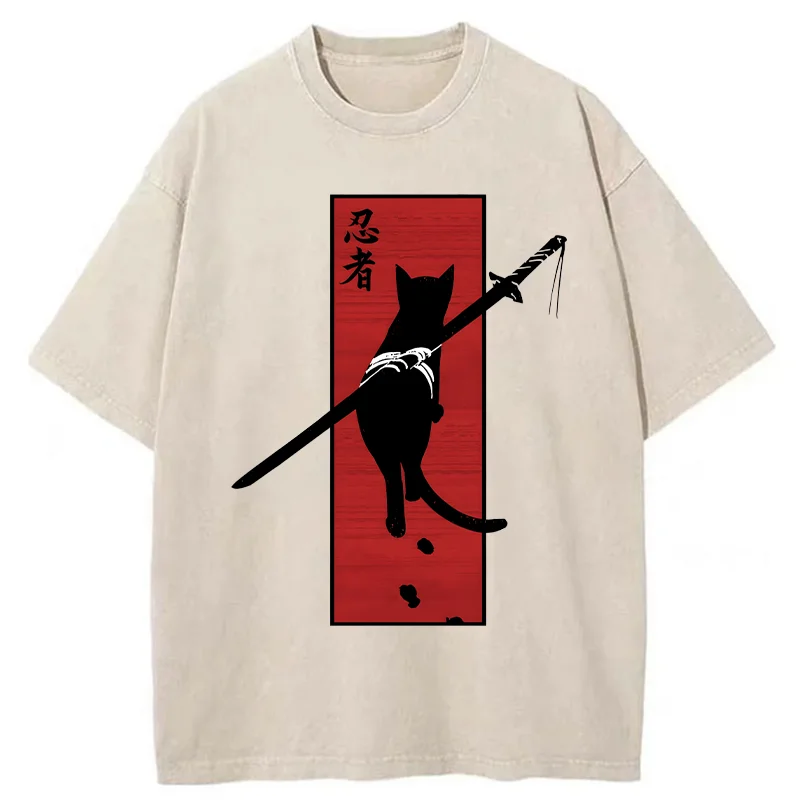 Tokyo-Tiger Lonely Cat Ninja Washed T-Shirt