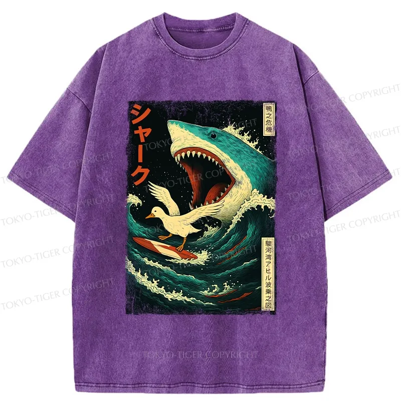 Tokyo-Tiger Duck Riding The Waves Washed T-Shirt