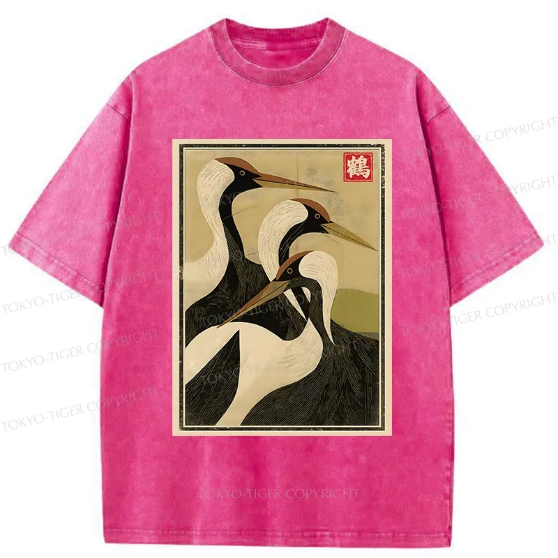 Tokyo-Tiger Japanese Crane Vintage Washed T-Shirt