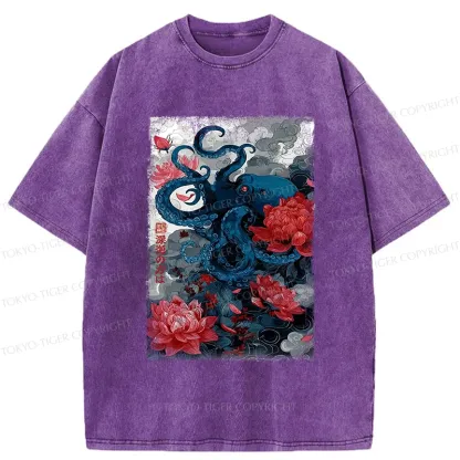 Tokyo-Tiger Deep Sea Retro Octopus Washed T-Shirt
