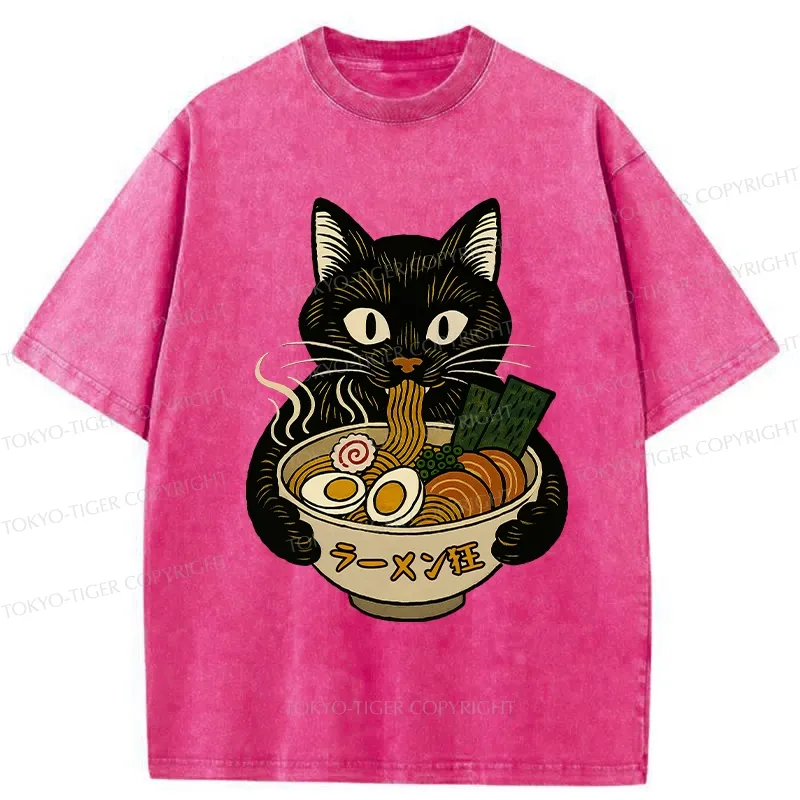 Tokyo-Tiger Ramen Fanatic Cat Washed T-Shirt
