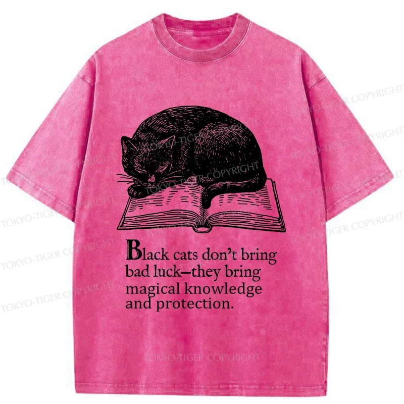 Tokyo-Tiger Black Cat Sleeping On A Book Washed T-Shirt