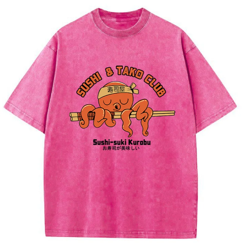 Tokyo-Tiger Octopus And Sushi Washed T-Shirt