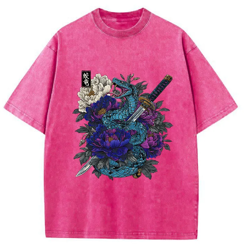 Tokyo-Tiger Snake Katana Japanese Washed T-Shirt