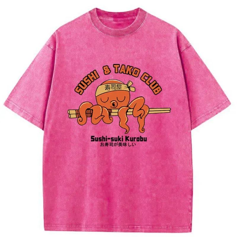 Tokyo-Tiger Octopus And Sushi Washed T-Shirt