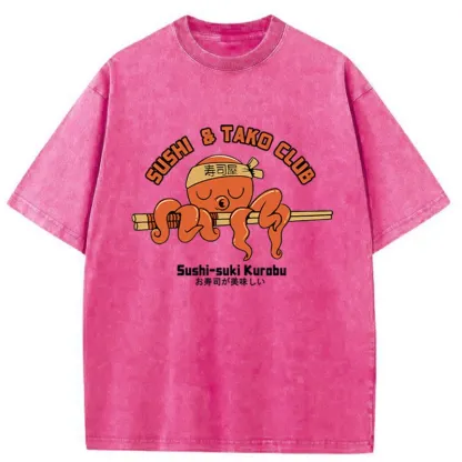 Tokyo-Tiger Octopus And Sushi Washed T-Shirt