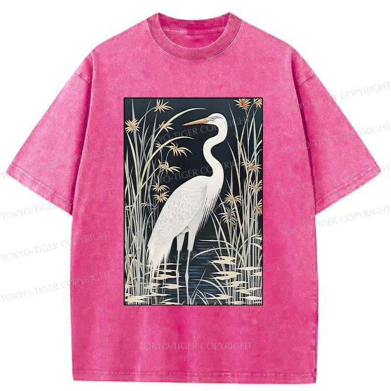 Tokyo-Tiger Cranes By The River Washed T-Shirt