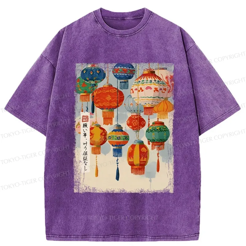 Tokyo-Tiger Retro Traditional Lantern Washed T-Shirt