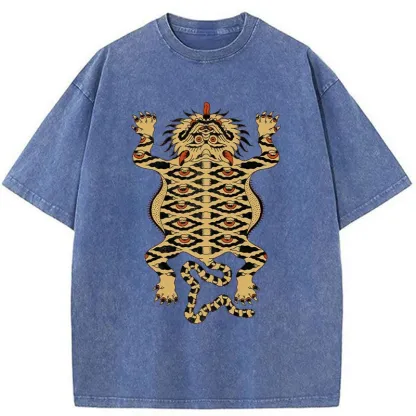 Tokyo-Tiger Mighty Tiger Woodcut Washed T-Shirt