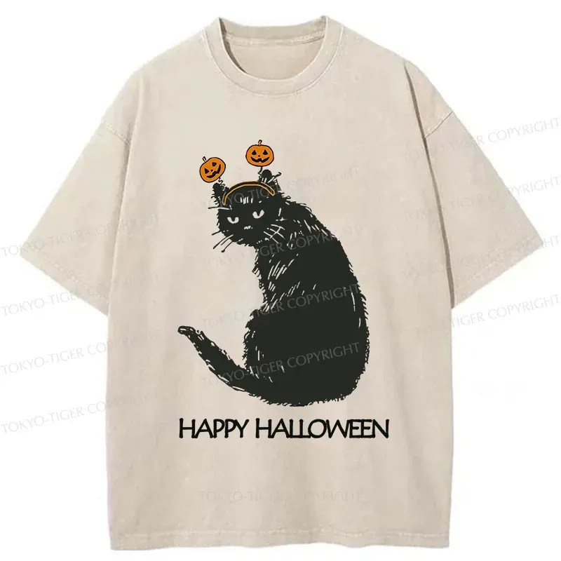Tokyo-Tiger Halloween Cat Washed T-Shirt