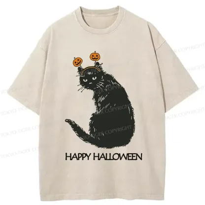 Tokyo-Tiger Halloween Cat Washed T-Shirt