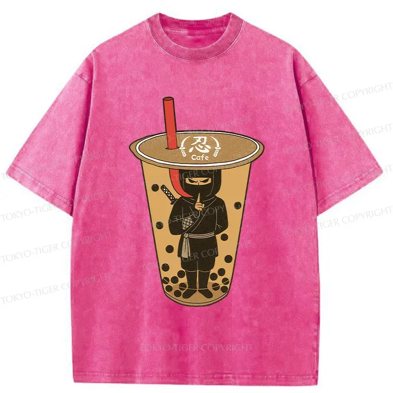 Tokyo-Tiger Ninja Lurking In Milk Tea Washed T-Shirt