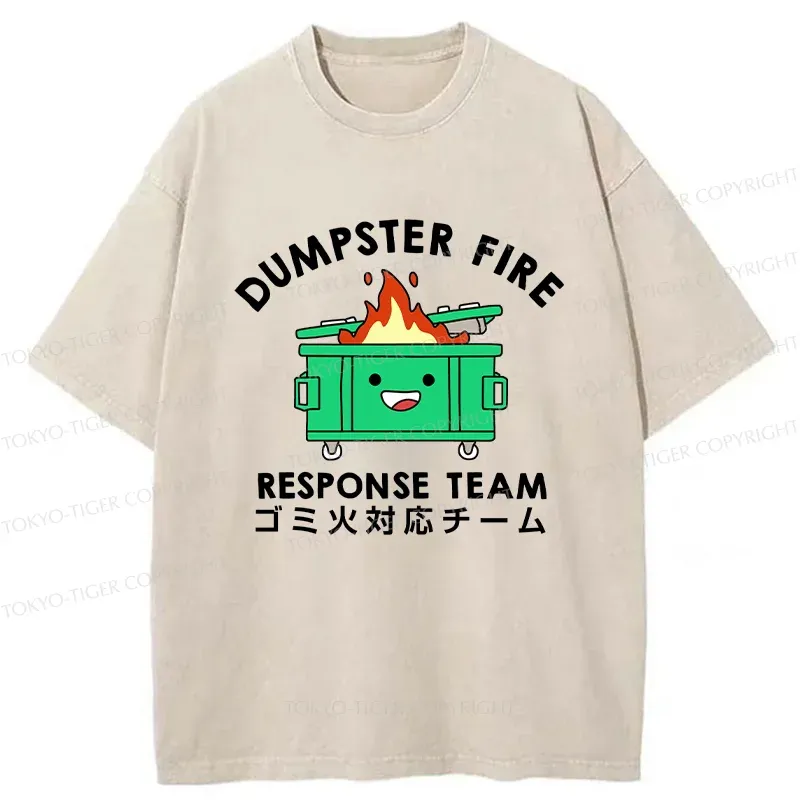 Tokyo-Tiger Trash Bin On Fire Washed T-Shirt