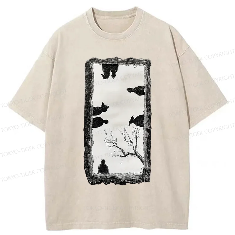 Tokyo-Tiger Cats Watching You Washed T-Shirt