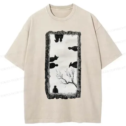 Tokyo-Tiger Cats Watching You Washed T-Shirt