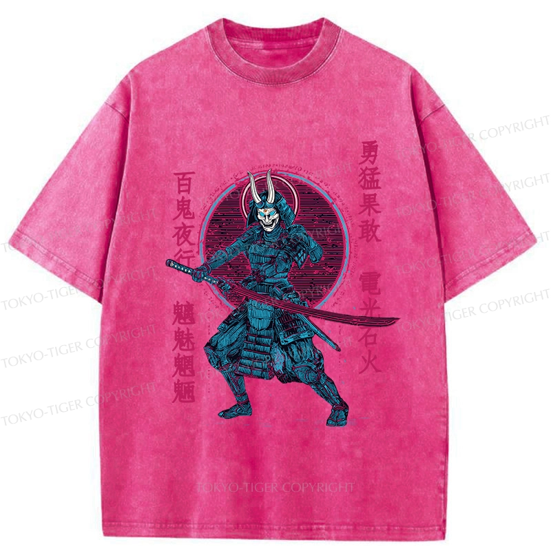 Tokyo-Tiger Japanese Oni Samurai Washed T-Shirt
