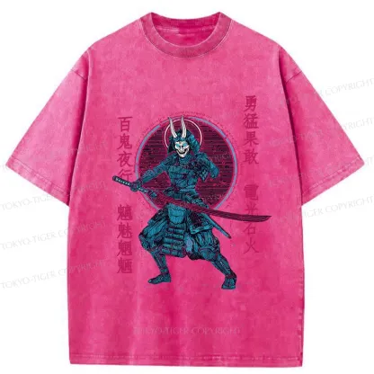 Tokyo-Tiger Japanese Oni Samurai Washed T-Shirt
