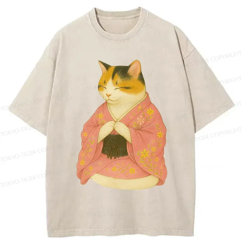Tokyo-Tiger Meditating Cat Washed T-Shirt