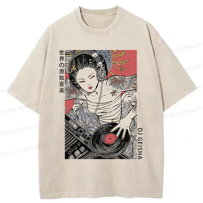 Tokyo-Tiger Geisha DJ Funny Washed T-Shirt