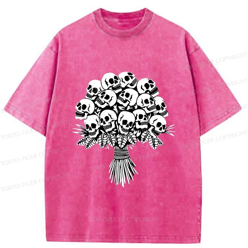 Tokyo-Tiger Skull Flower Washed T-Shirt