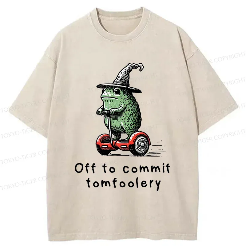 Tokyo-Tiger Frog Riding A Balance Scooter Japan Washed T-Shirt