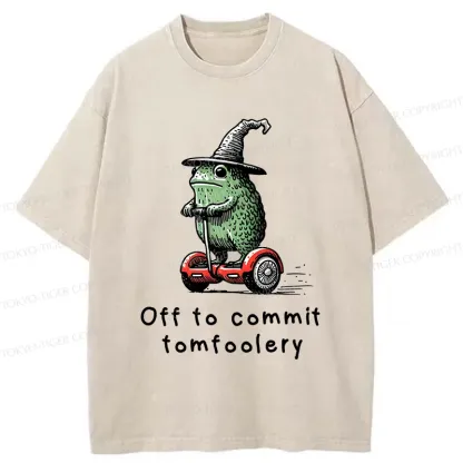 Tokyo-Tiger Frog Riding A Balance Scooter Japan Washed T-Shirt