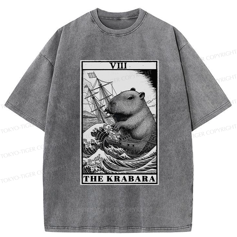Tokyo-Tiger Capybara Destroyers In The Waves Washed T-Shirt