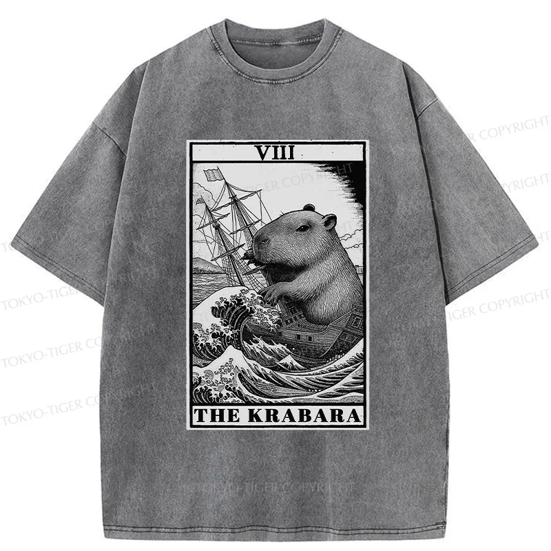 Tokyo-Tiger Capybara Destroyers In The Waves Washed T-Shirt
