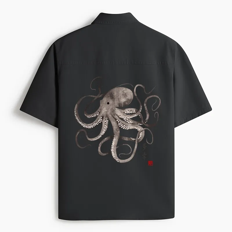 Tokyo-Tiger Octopus Japanese Calligraphy Work Shirt