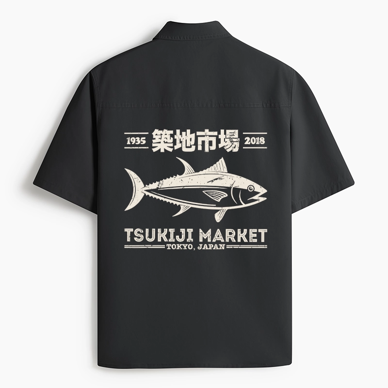 Tokyo-Tiger Retro Tsukiji Fish Market Streetwear Tokyo Work Shirt