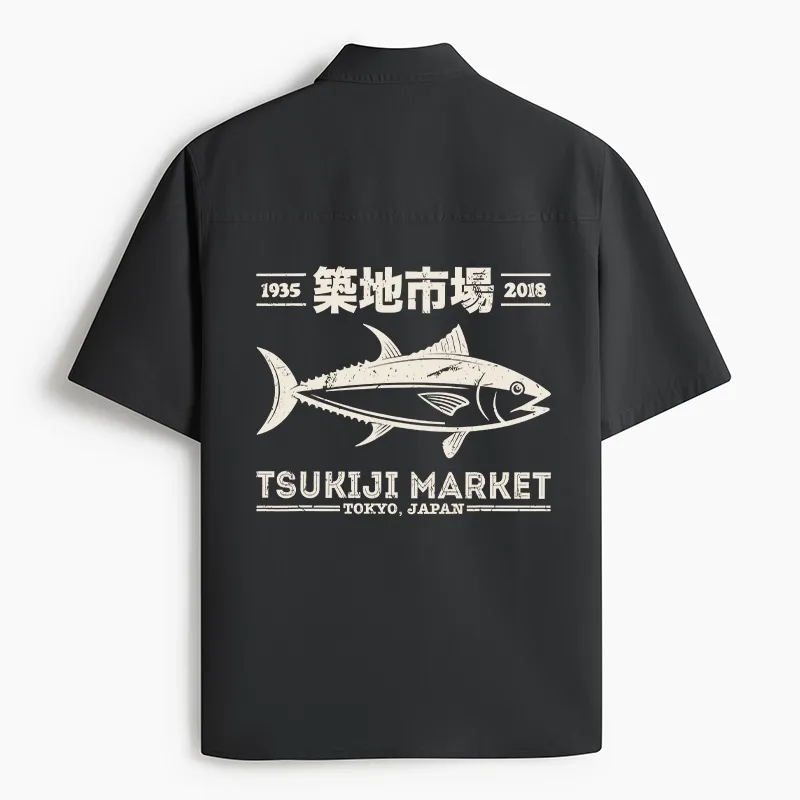 Tokyo-Tiger Retro Tsukiji Fish Market Streetwear Tokyo Work Shirt