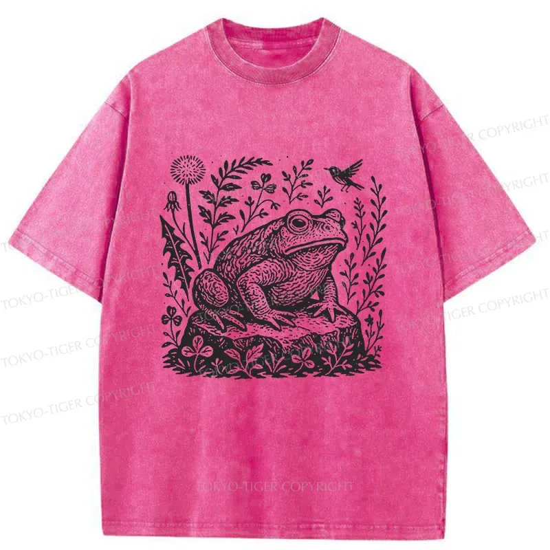 Tokyo-Tiger Frog In The Grass Washed T-Shirt