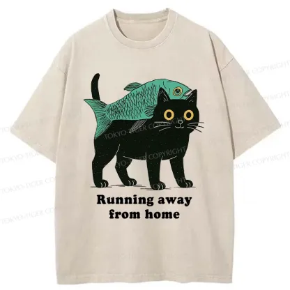 Tokyo-Tiger Runaway Cat Washed T-Shirt