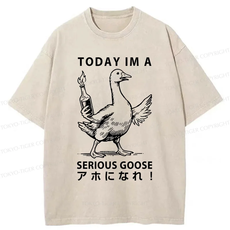 Tokyo-Tiger Goose Holding A Fuel Bottle Washed T-Shirt