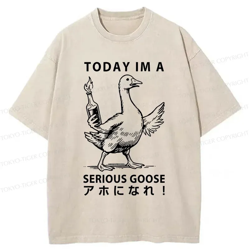 Tokyo-Tiger Goose Holding A Fuel Bottle Washed T-Shirt
