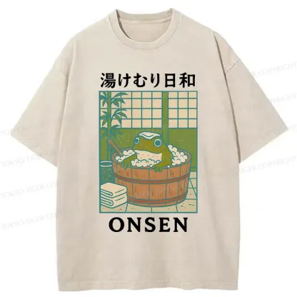 Tokyo-Tiger Frog Taking A Bath Japan Washed T-Shirt