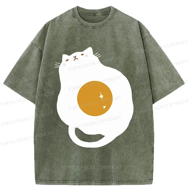 Tokyo-Tiger Fried Egg Cat Washed T-Shirt
