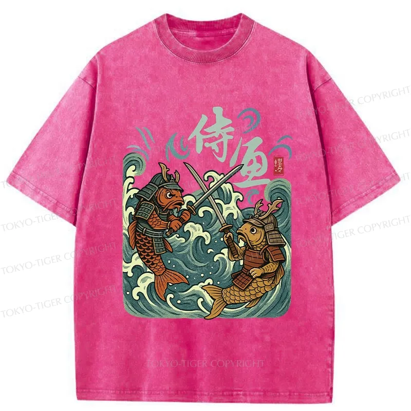 Tokyo-Tiger Japanese Samurai Fish Washed T-Shirt