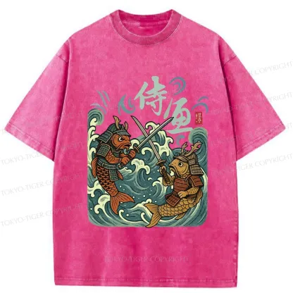 Tokyo-Tiger Japanese Samurai Fish Washed T-Shirt